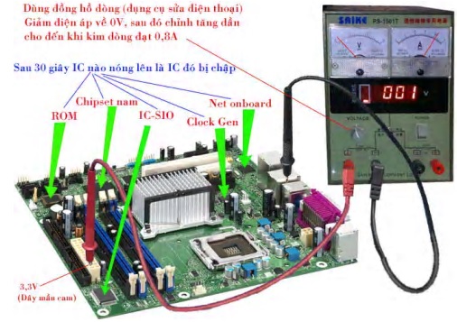 kiểm tra linh kiện bị chập bằng đồng hồ đo dòng