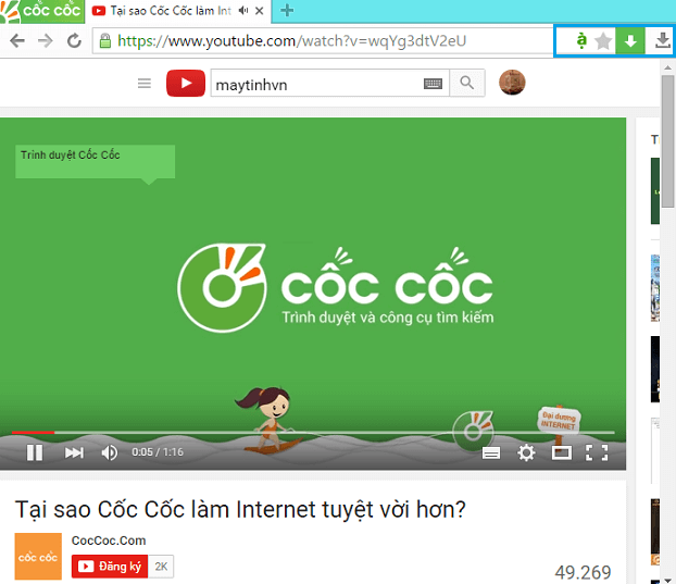 Tải video youtube bằng coc coc