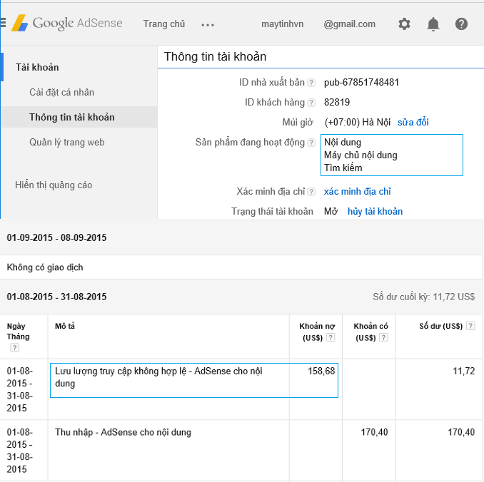 tai khoan adsense khong co 68% bi tru tien